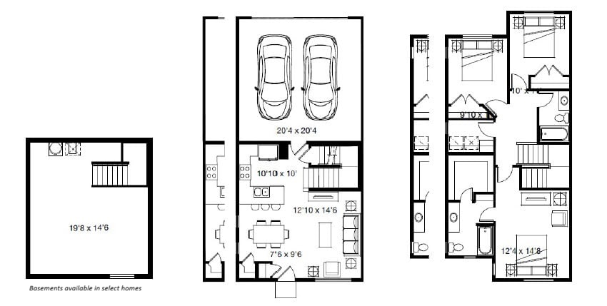 Floor plan for 3 beds, 2 baths, 1301 sqft